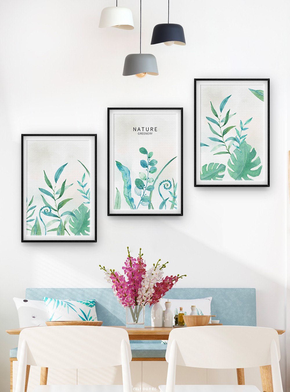 Lá cây xanh tranh vẽ CHL3-004-KG